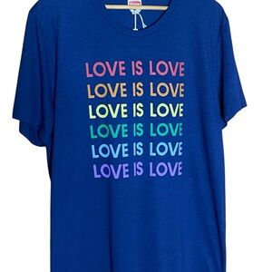 Homage Blue Shirt with Multicolor 'Love is Love' Print XL